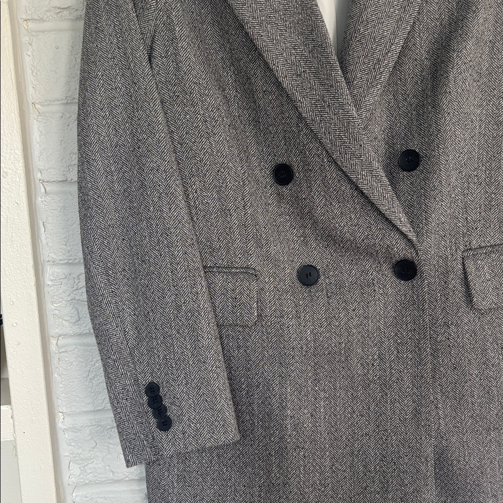 H&M Grey Black White Herringbone Double Breasted Oversized Blazer Size Small - Picture 4 of 7